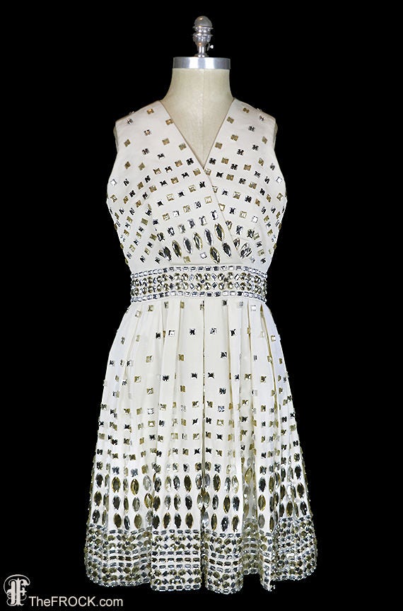 Naeem Khan jeweled dress, ivory silk faille cockt… - image 1