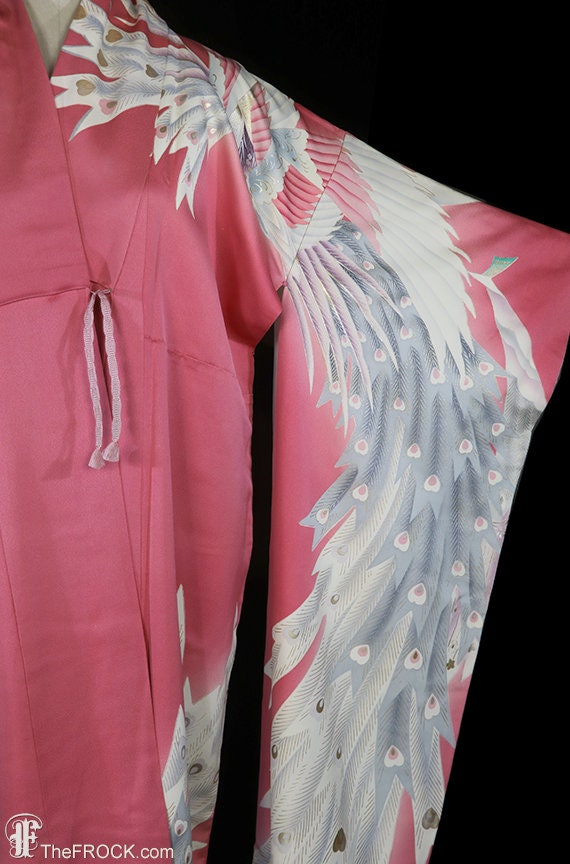 Art Deco rose pink silk furisode kimono, robe or … - image 3