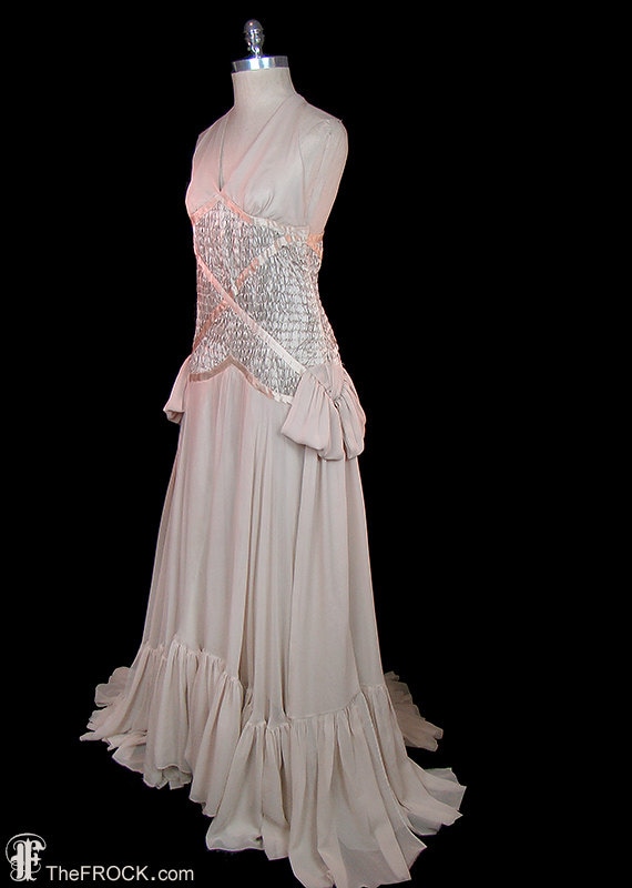 1930s wedding or evening dress, vintage post flapp