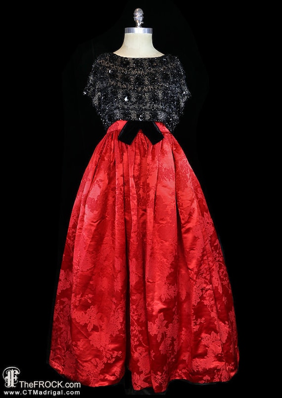 Balenciaga red silk gown, heavily beaded dress, r… - image 1