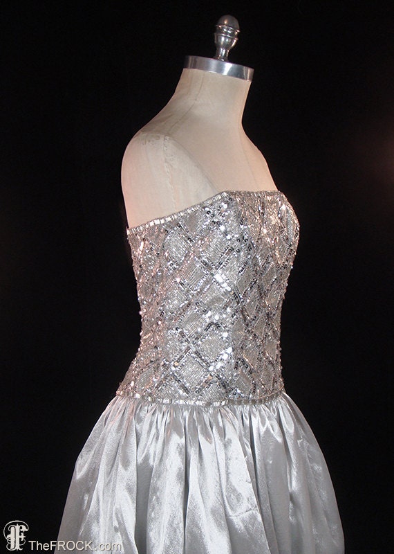 Oscar De La Renta Vintage Dress, Silver Glass Beads, Sequins, Metallic  Organza, Couture Formal Evening or Party Dress, Sleeveless, Strapless - Etsy