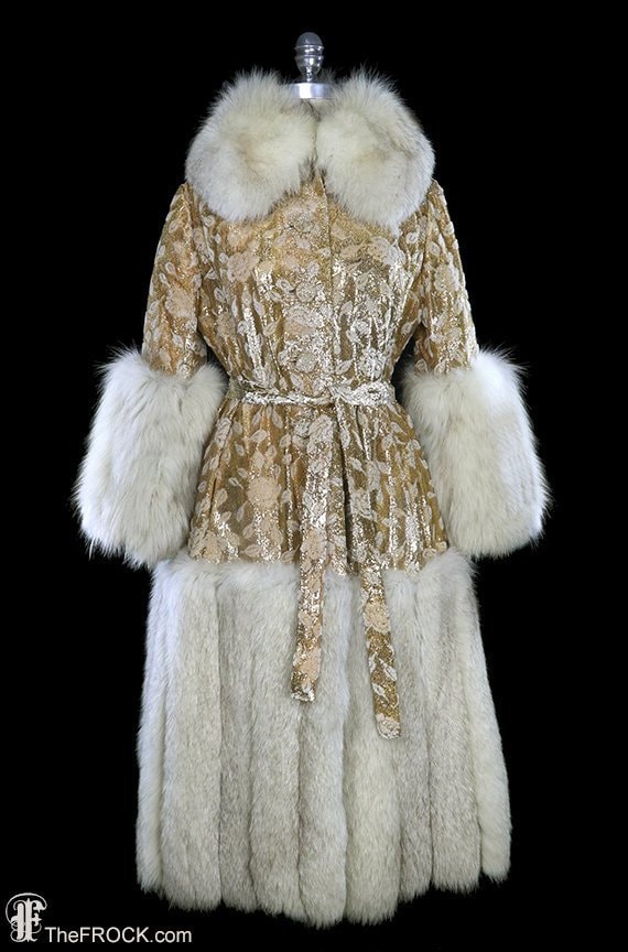 Mr Blackwell fox fur coat, gold metallic, boho boh