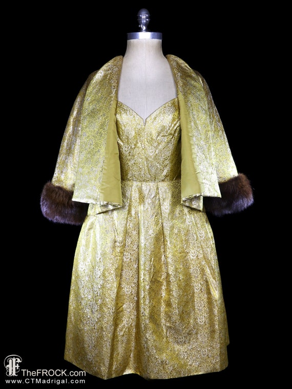 Sally Milgrim 1950s gold metallic lame brocade dr… - image 1