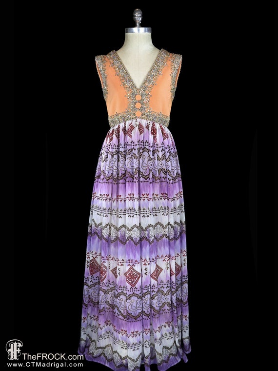 1960s jeweled gown, Elizabeth Arden heavily beade… - image 1