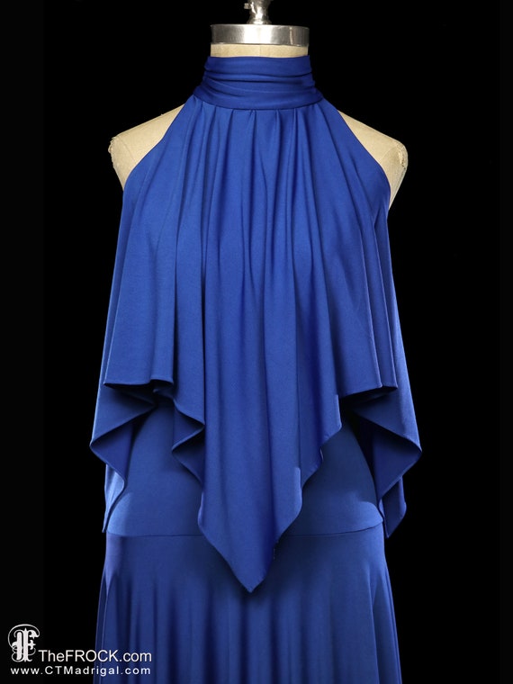 HALSTON maxi dress, blue halter gown sleeveless 1… - image 2