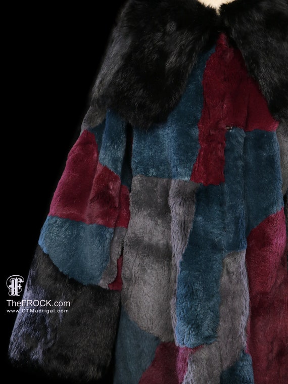 Geoffrey Beene color block fur coat sheared fox p… - image 2