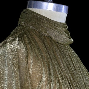Luis Estevez maxi dress, gold metallic gown, bishop sleeves, 1960s 1970s 60s 70s gown grecian goddess, metallic lame, high neck floor length image 5