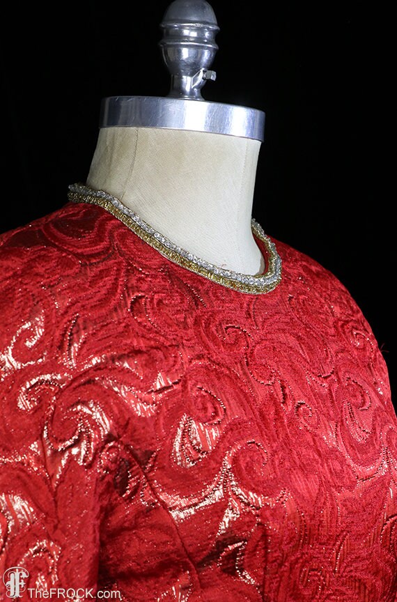C. 1970 gold metallic red silk matelassé gown, la… - image 6
