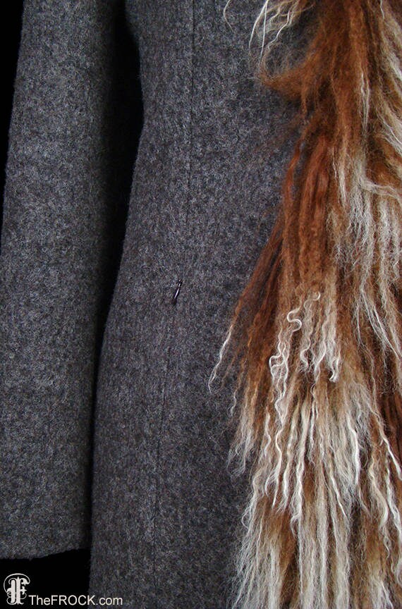 Giorgio Armani gray wool coat, mongolian lamb fur… - image 3