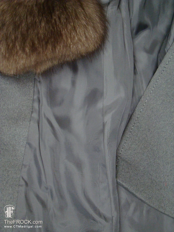 Vintage Valentino Coat, Big Fox Fur Collar, Soft Gray Wool Flannel