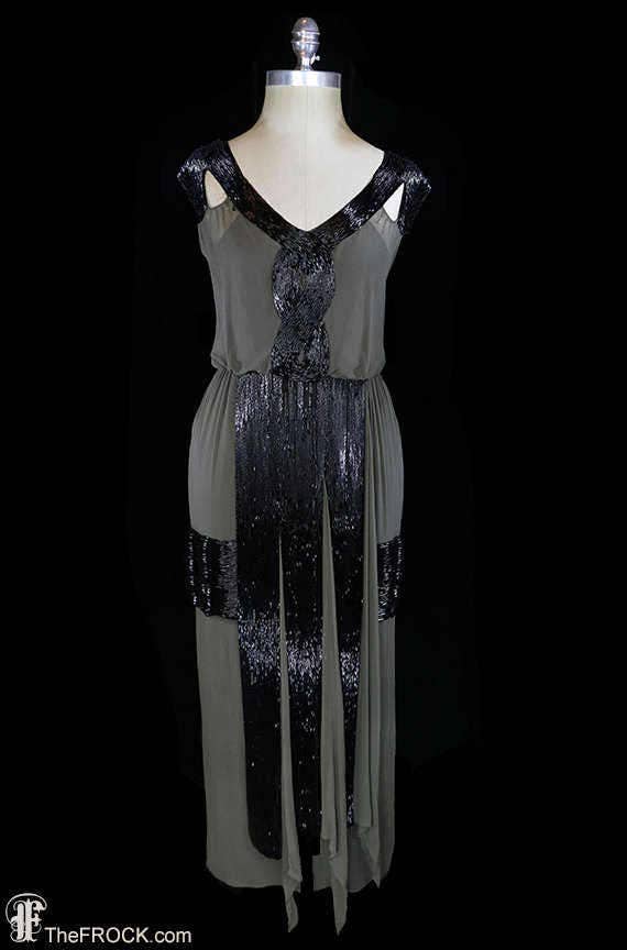 Art-deco beaded dress,  1920s 1930s, flapper, silk