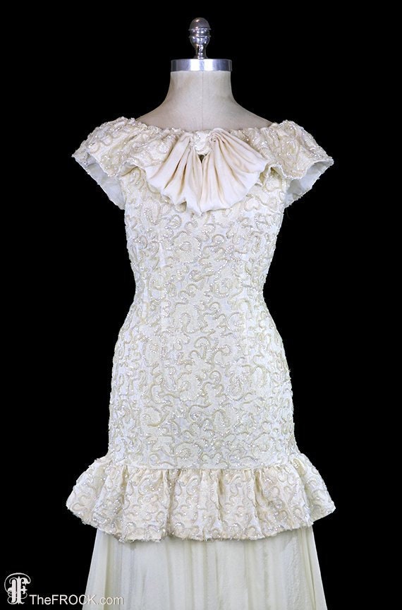 Vintage sequin lace gown, sequined wedding dress, sil… - Gem