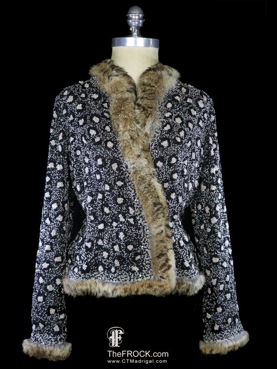Oscar de la Renta beaded jacket, spotted fur trims