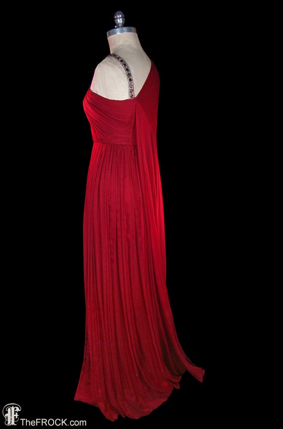 Jean Dessès gown, vintage red silk chiffon goddes… - image 5