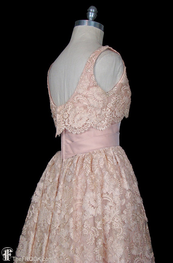 Vintage Lace Dress Prom Wedding Silk Organza Trimmed Gown