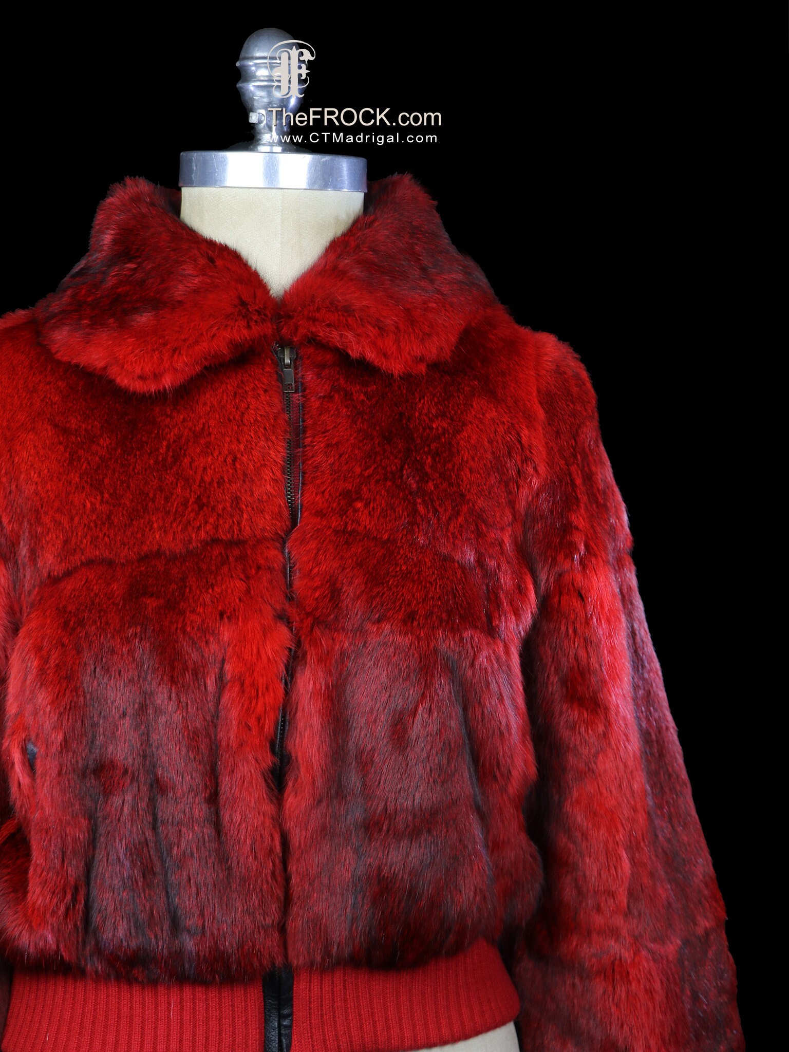 Red Fur Coat Dyed Rabbit Jacket Black Leather Motorcycle Etsy