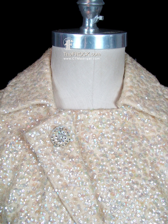 Norman Norell designed coat, sequin beaded cream … - image 2