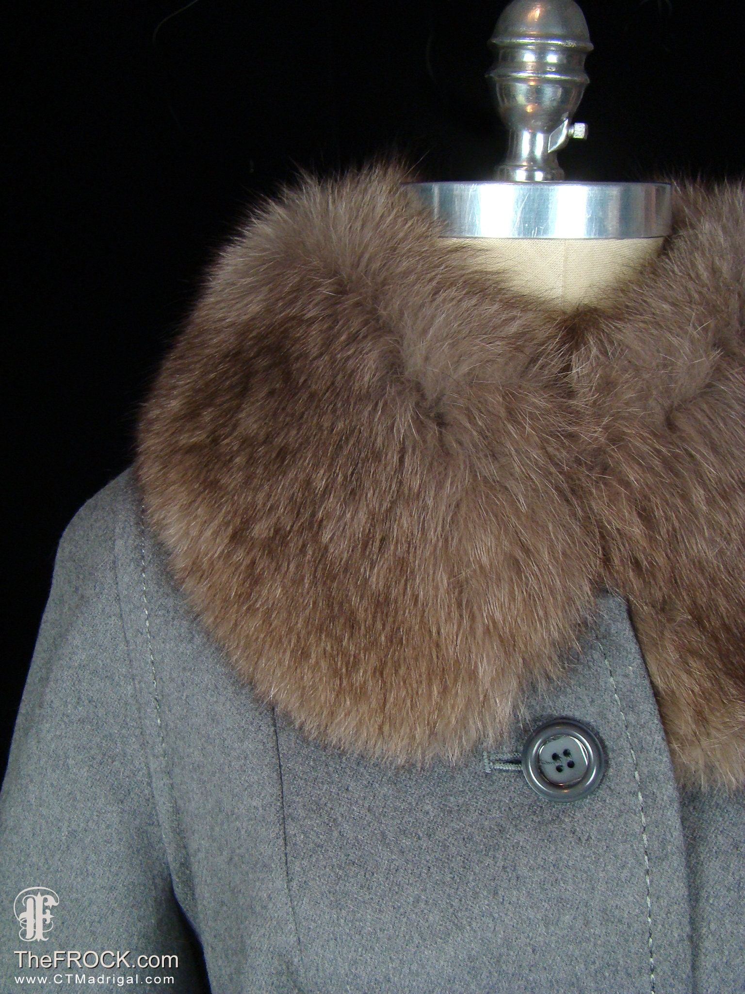 Vintage Valentino Coat, Big Fox Fur Collar, Soft Gray Wool