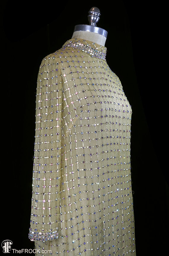 Norman Norell jeweled dress, heavily rhinestone b… - image 5