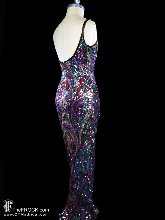 Floor length sequin gown, op-art graphic tank dre… - image 5