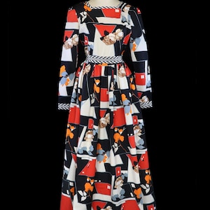 Robe longue Jean Varon des années 1960 des années 1970 boho boho festival robe des années 60 des années 70 victorien floral géométrique op art noir rouge ivoire blanc manches longues