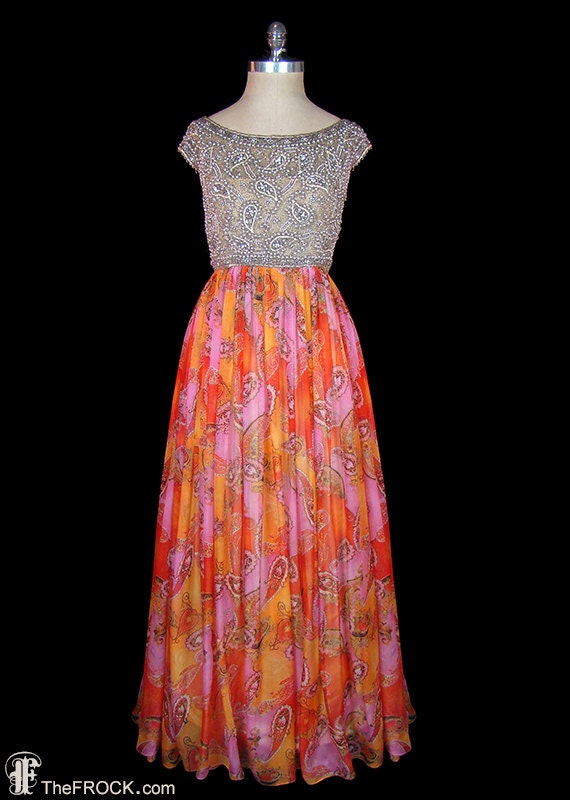 Valentino vintage beaded gown, heavily beaded silk