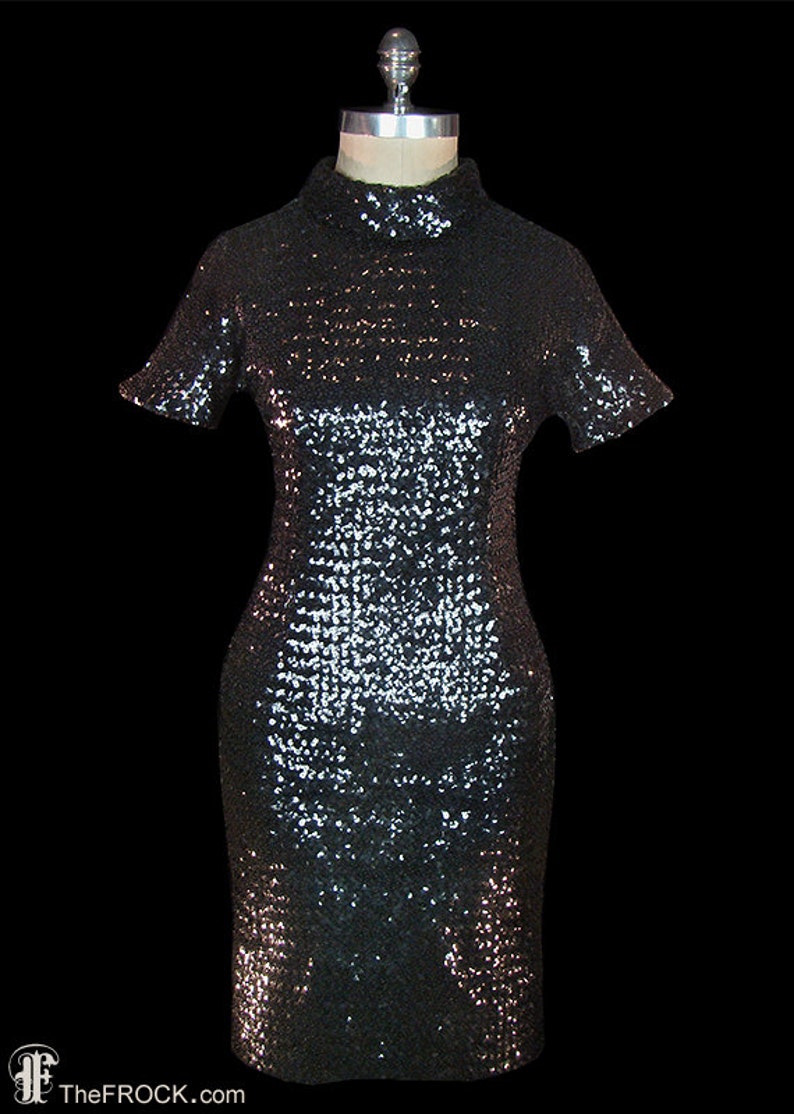 1950s Sequin Dress by Anne Fogarty, Vintage Mod Black Evening or ...