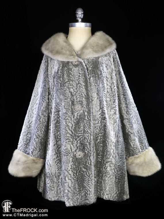 Silver broadtail-like coat, mink fur jacket collar