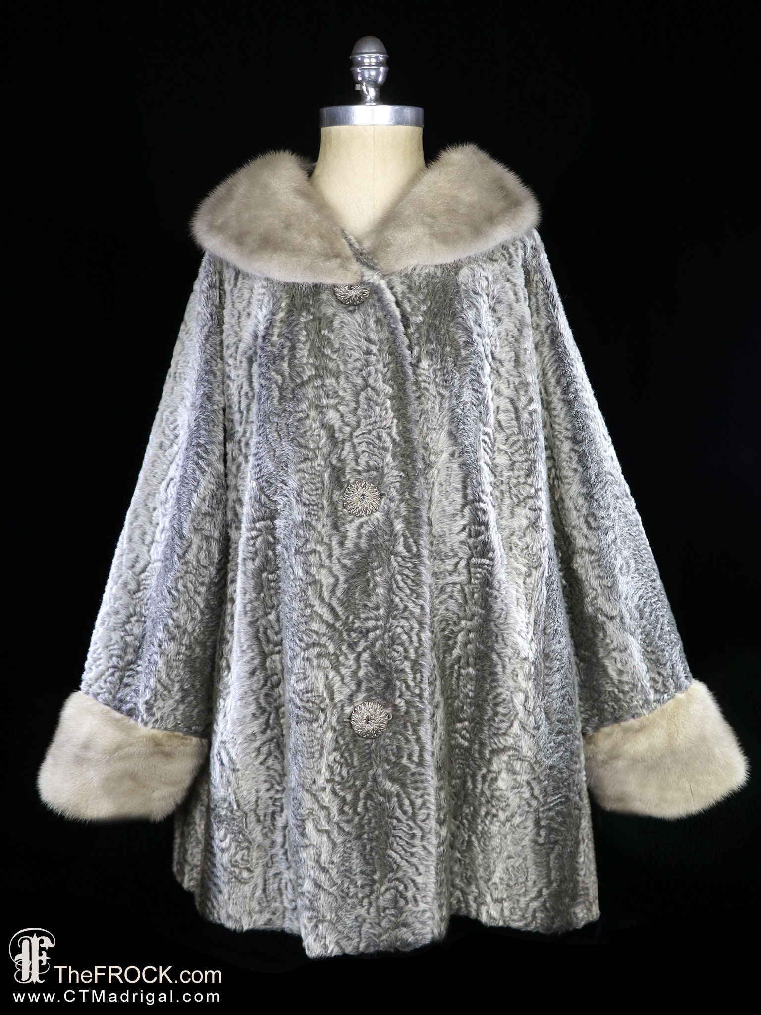 Silver Broadtail-like Coat, Mink Fur Jacket Collar Cuffs