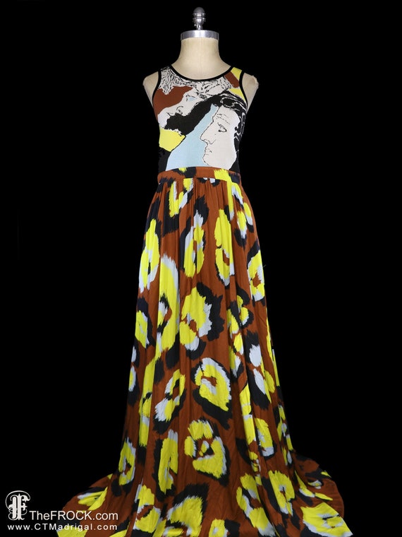 Robe En Soie Roberto Cavalli Taille S 40 - Imprimé Abstrait Marron Sans Manches