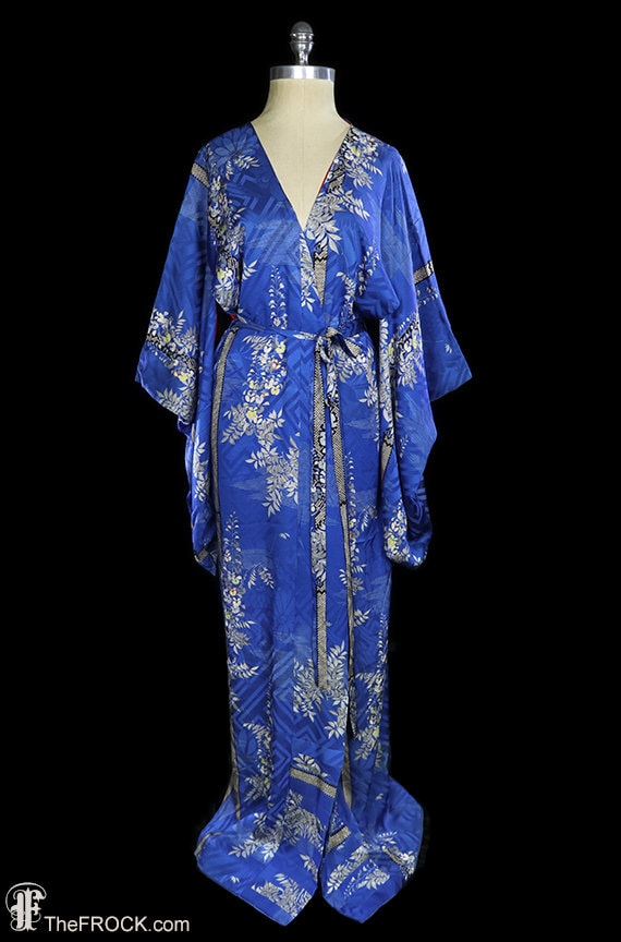 Antique 1920s robe belted silk kimono style dressing Gem