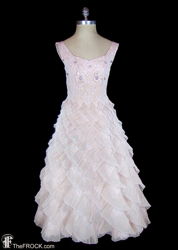 1950s pink wedding or evening gown, bridal dress, 