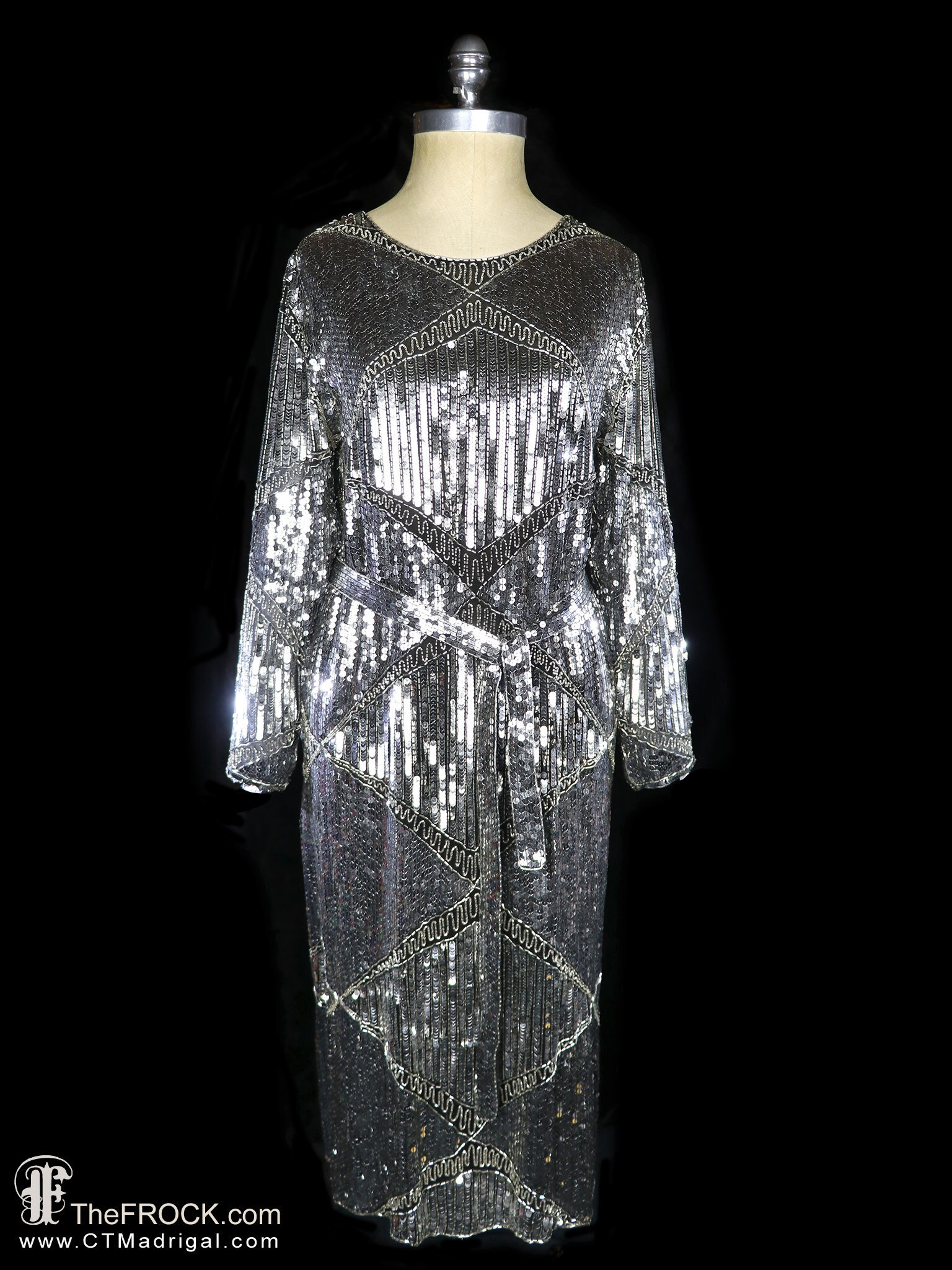 1983 Halston Sequin and Bead Covered Top & Skirt Dress Set main image 0