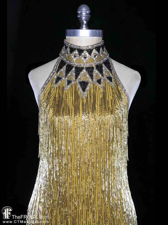 Bob Mackie dress, beaded fringe cocktail gown sle… - image 2