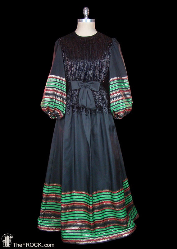 Buy Yves Saint Laurent Vintage Beaded Fringe Evening Gown French Couture  Dress Bow Waist Metallic Gold Stripes Long Sleeve Bishop Poet Balloon  Online in India