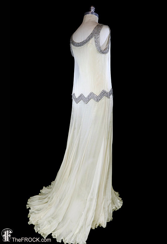 1930 gown, beaded silk chiffon wedding or evening… - image 5