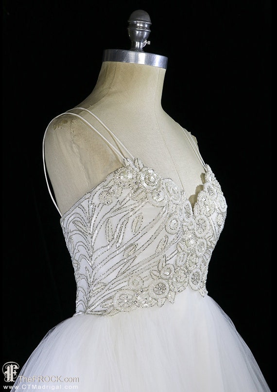 Bob Mackie beaded dress, vintage white ivory tull… - image 6