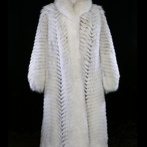 Geoffrey Beene fox coat, long vintage fur winter jacket, off white ivory, designer couture ODLR, long fur coat warm snow princess feather