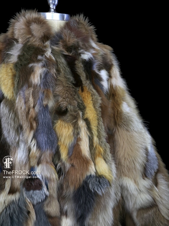 Fox coat jacket colorful patchwork fur jacket, wi… - image 2