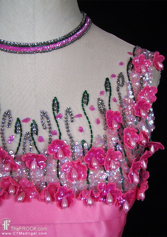 Mr Blackwell 1960s pink silk chiffon gown, beaded… - image 2