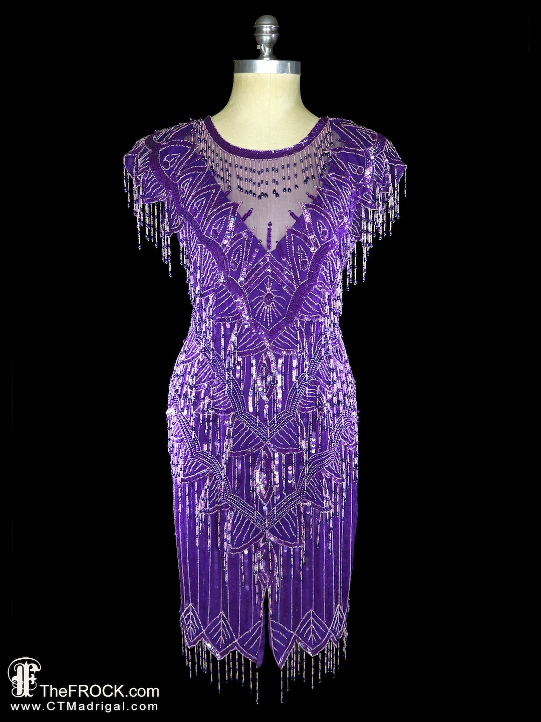 Beaded Fringe Dress Purple Blue Beads Cocktail Gown Chiffon Etsy