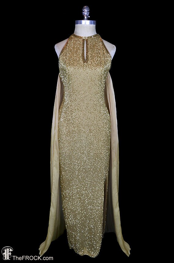 Halston Beaded Gown, Gold Glass Halter Gown, Silk Chiffon Train, Open Back Racer T Backless, 1970s Couture Red Carpet Heavily Beaded Keyhole - Etsy Halston Beaded Gown, Gold Glass Halter Gown, Silk Chiffon Train, Open Back Racer T Backless, 1970s Couture Red Carpet Heavily Beaded Keyhole - Etsy