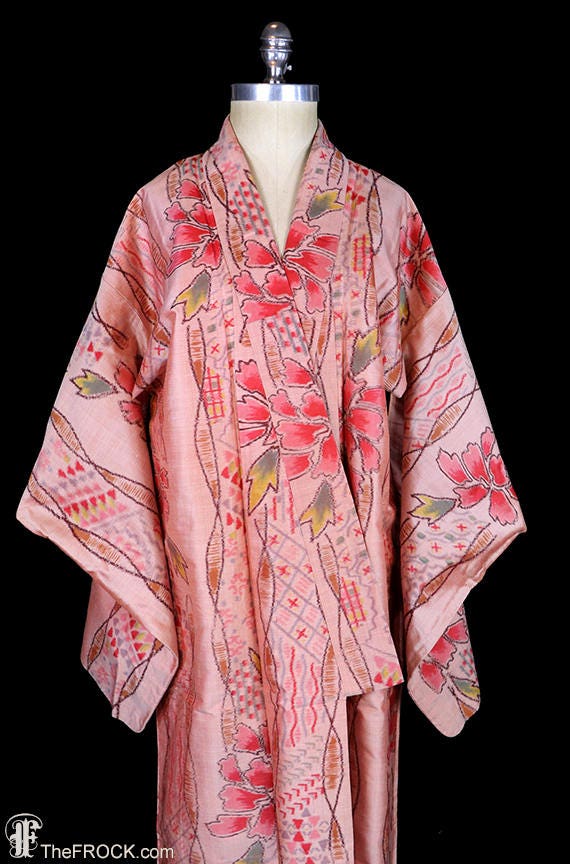 Antique ikat silk kimono, robe or coat or dressin… - image 4