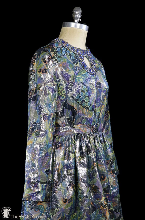 1960s jeweled metallic lamé dress, heavily beaded… - image 5