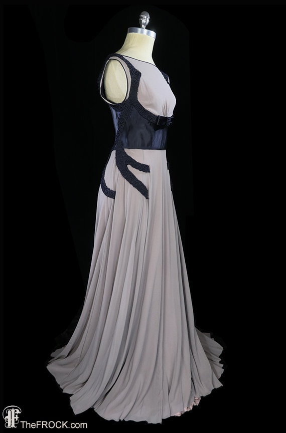 Vampy 1930s art-deco gown, blue silk satin dress … - image 3