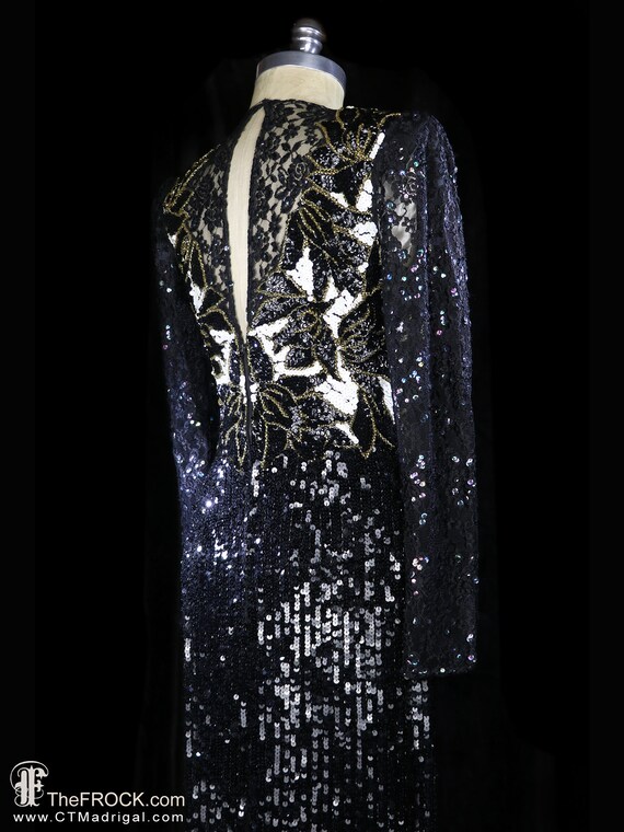 Saks 5th Ave Beaded Lace Dress, Vintage LBD Black Sequined