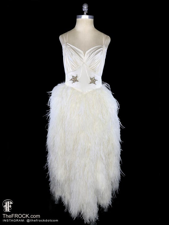 beaded dress with feathers Vintage Hand Beaded Organza and Feather Gown - S/M main image 1