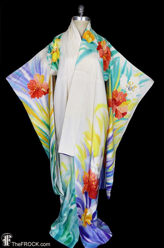 Vintage silk kimono, robe or coat or dressing gown