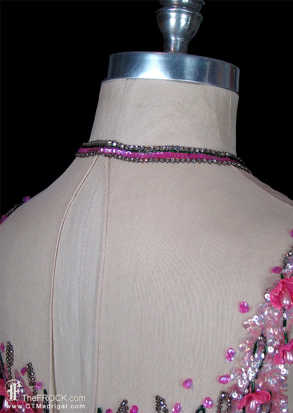 Mr Blackwell 1960s pink silk chiffon gown, beaded… - image 4