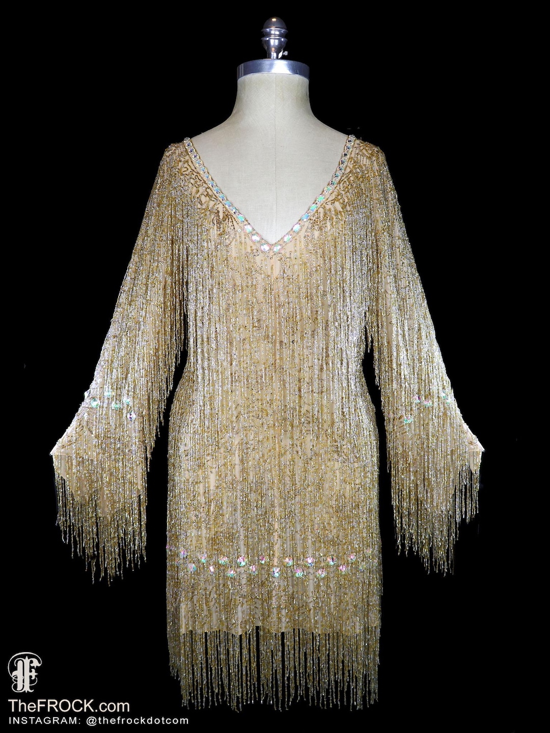 Roberto Cavalli Gold Beaded Fringe Dress Jeweled Long Sleeve Cocktail Gown  Metallic Couture Evening Red Carpet Bodycon Party Reception Dress - Etsy